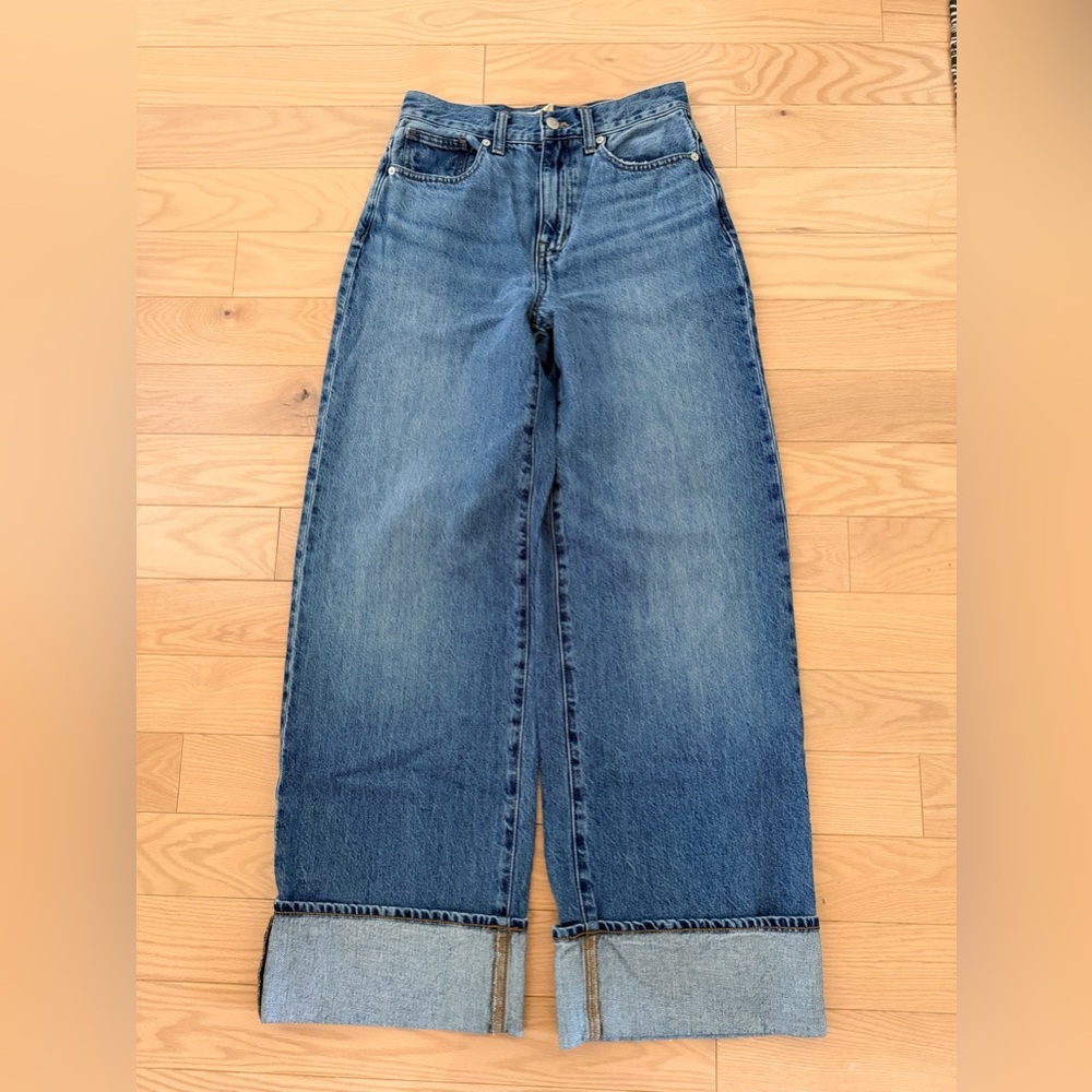 Madewell Super Wide-Leg Jeans In Fannin Wash, High Rise, Full Length W/Cuff, 25 - Picture 2 of 11